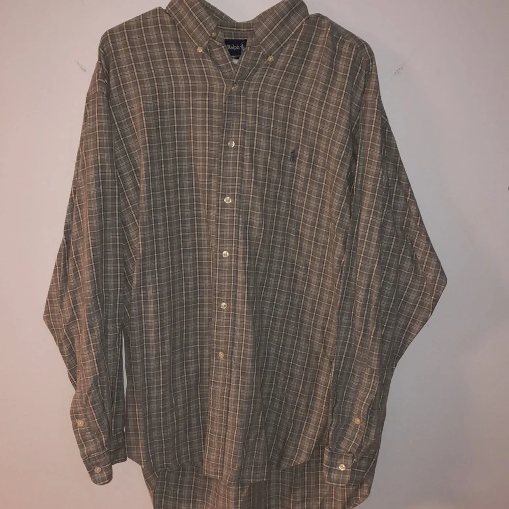 Ralph Lauren Blaire Grey-White Plaid Cotton Long Sleeve Button Down Shirt  - 2 - Picture 2 of 6